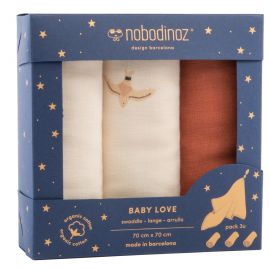 Baby love Box mit 3 MulltÃ¼chern - Toffee