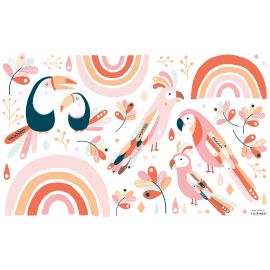 Wandaufkleber M - tropical birds Paradisio - Pink & Orange