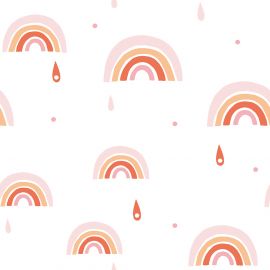 Tapete - Pattern with rainbows - Pink & Orange