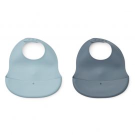 Set mit 2 Ember Lätzchen - Sea blue&whale blue mix