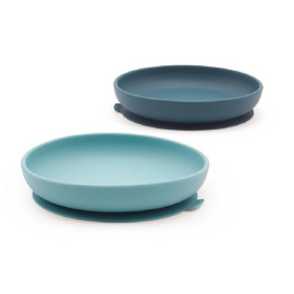 2 hohle Silikonplatten mit Saugnapfbecher - 300 ml - Abgrund blau und Lagune