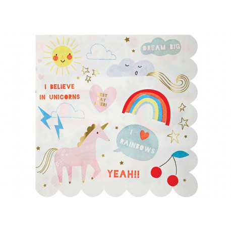 Set von 16 'rainbows and unicorns' Papierservietten