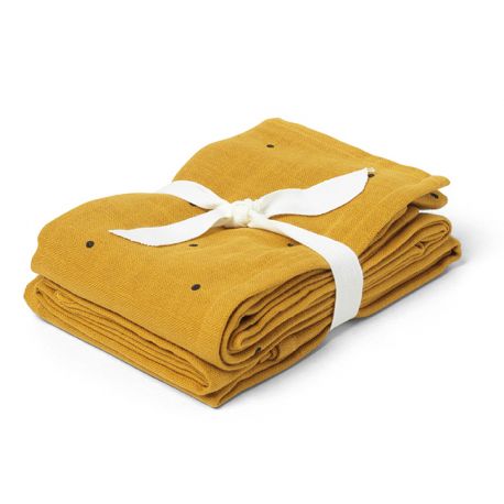 Set mit 2 Hannah Mülltüchern Classic dot mustard Set mit 2 Hannah Mülltüchern Classic dot mustard